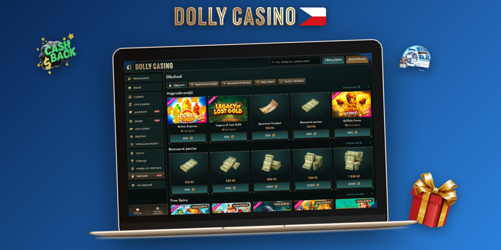 Dolly Casino Casino desktop verze s katalogem slotů a panelem pokladny na monitoru