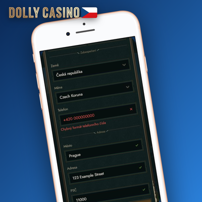 Průkaz totožnosti vedle vyplněného registračního formuláře Dolly Casino Casino