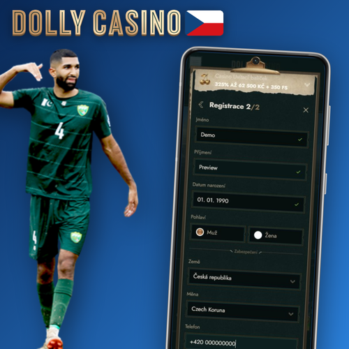 Registrační formulář Dolly Casino Casino pro vytvoření účtu v několika krocích
